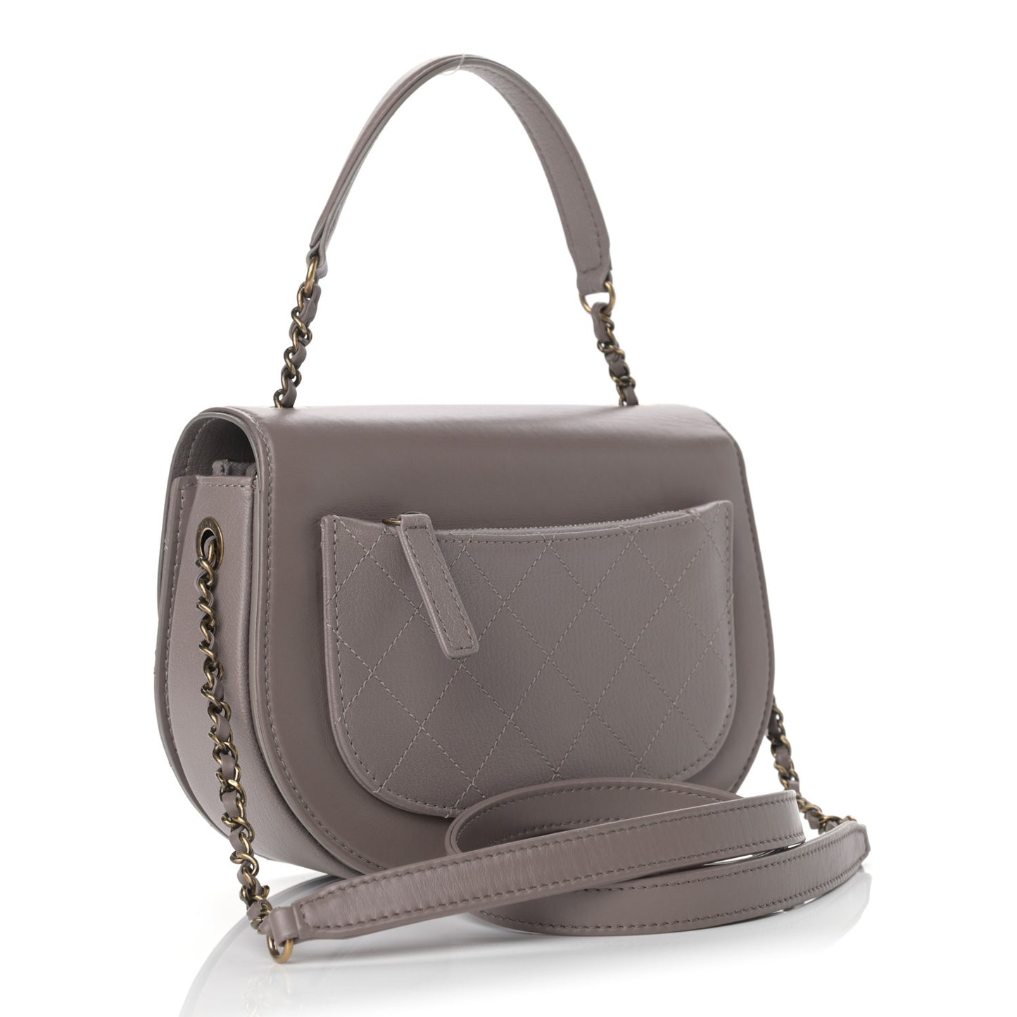 Shiny Calfskin Goatskin Quilted Small Coco Curve Messenger Flap Grey