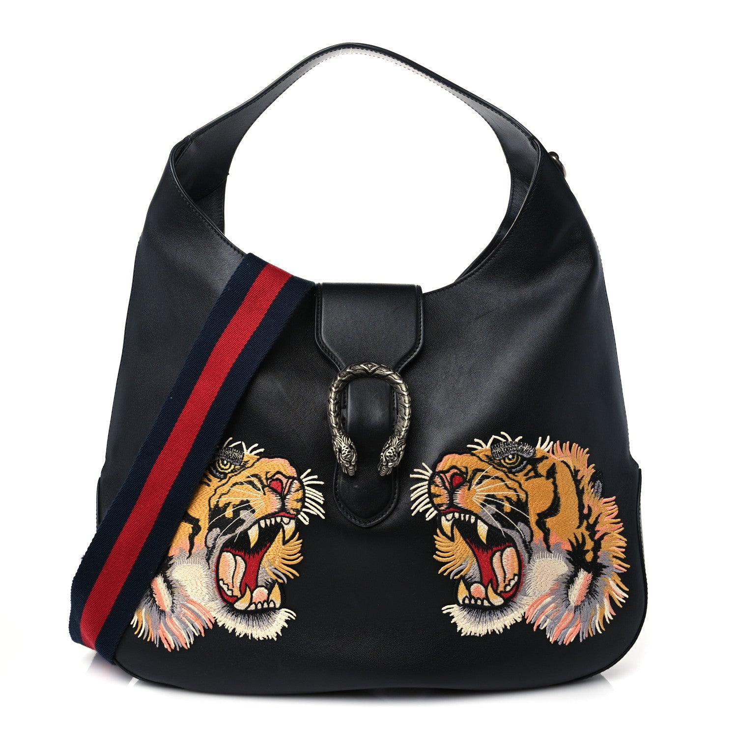 Gucci Calfskin Web Tiger Embroidered Large Dionysus Hobo Black 1 of 8