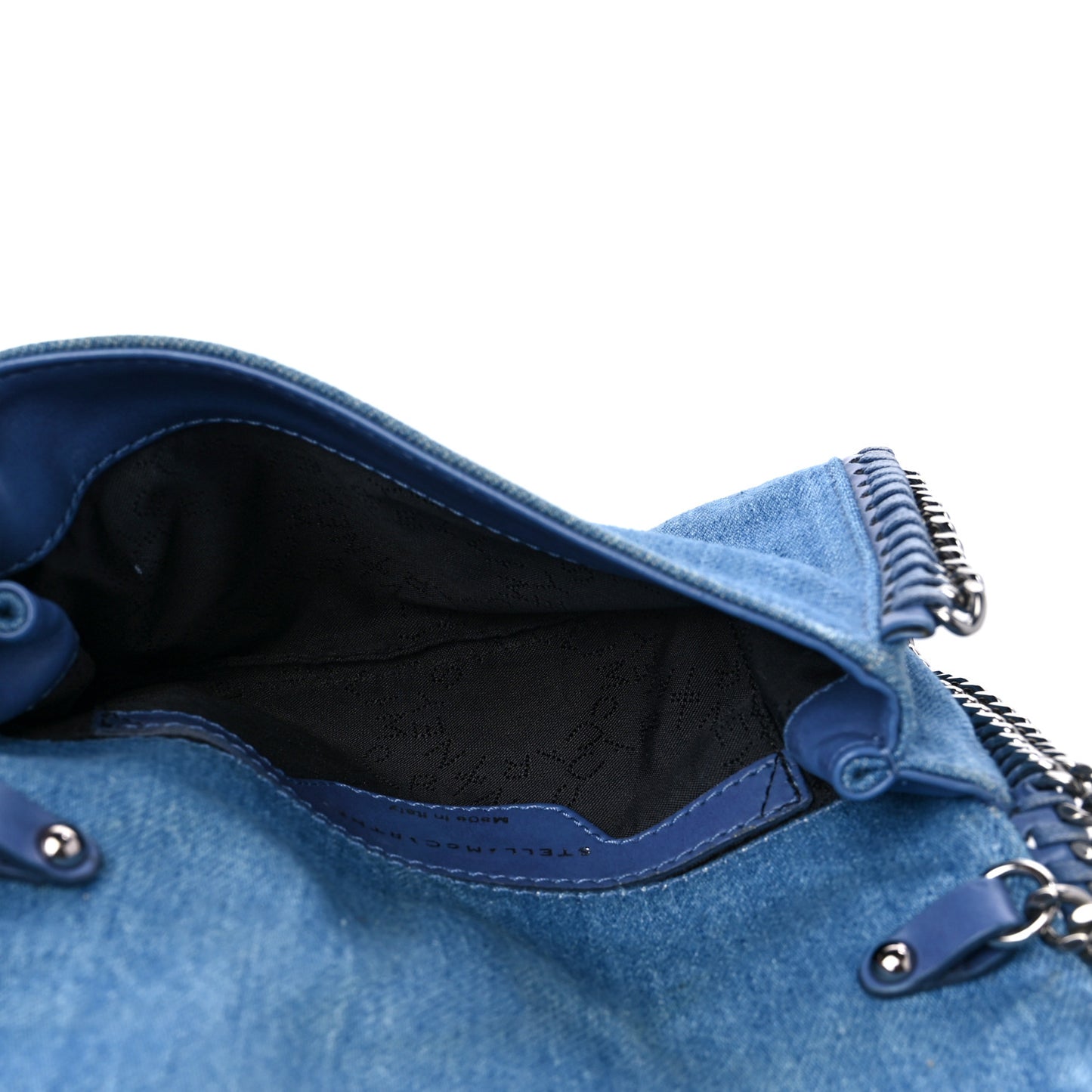 Eco Denim Embroidered Zigarette Falabella Crossbody Blue