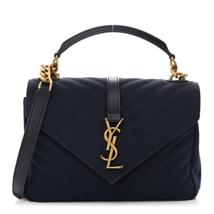 Saint Laurent Cotton Canvas Matelasse Chevron Monogram Medium College Bag Deeply Blue 1 of 14