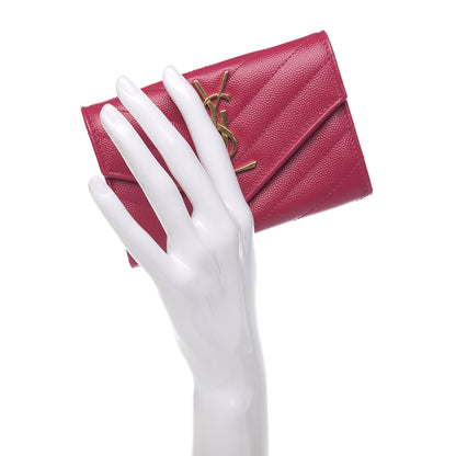 Saint Laurent Grain De Poudre Matelasse Chevron Small Monogram Envelope Wallet Bubblegum 2 of 7