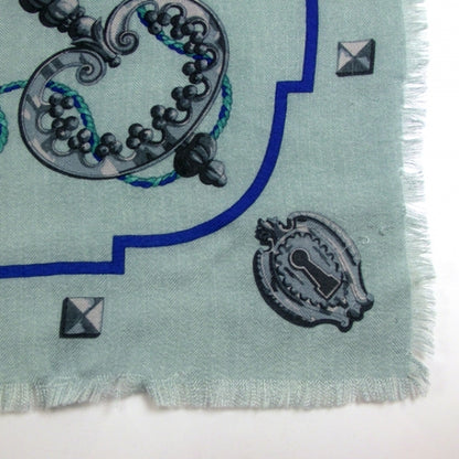 Hermes Cashmere Silk Keys Les Cles Fringed Scarf Bleu 90 4 of 5