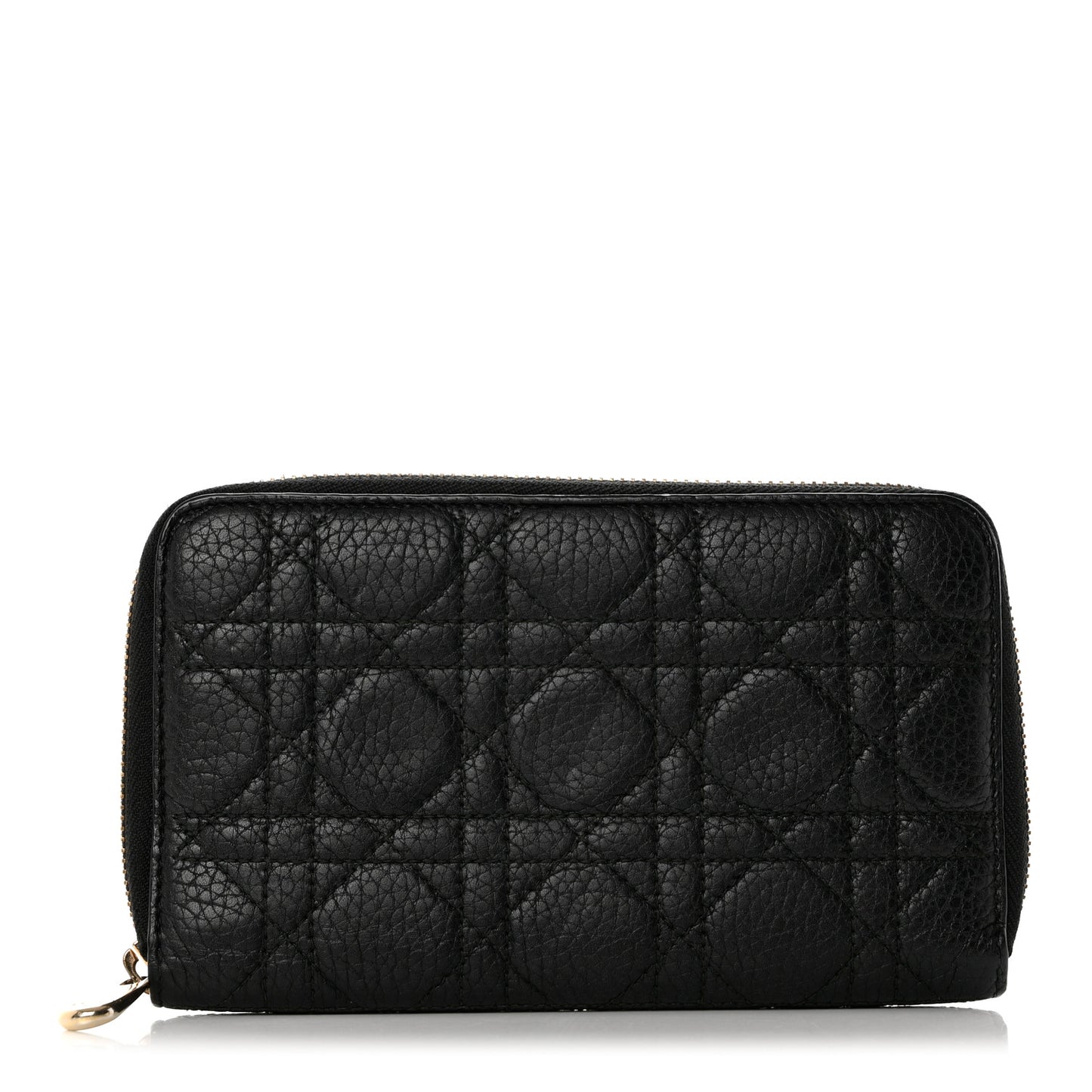 Grained Calfskin Cannage Lady Dior Zip Wallet Black