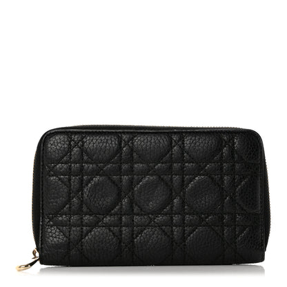 Christian Dior Grained Calfskin Cannage Lady Dior Zip Wallet Black 1 of 7