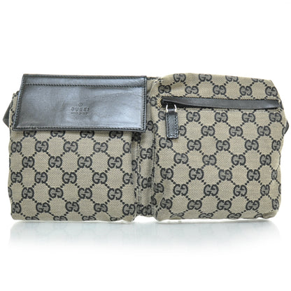 Gucci GG Monogram Web Double Pocket Belt Bag Navy Black 1 of 8