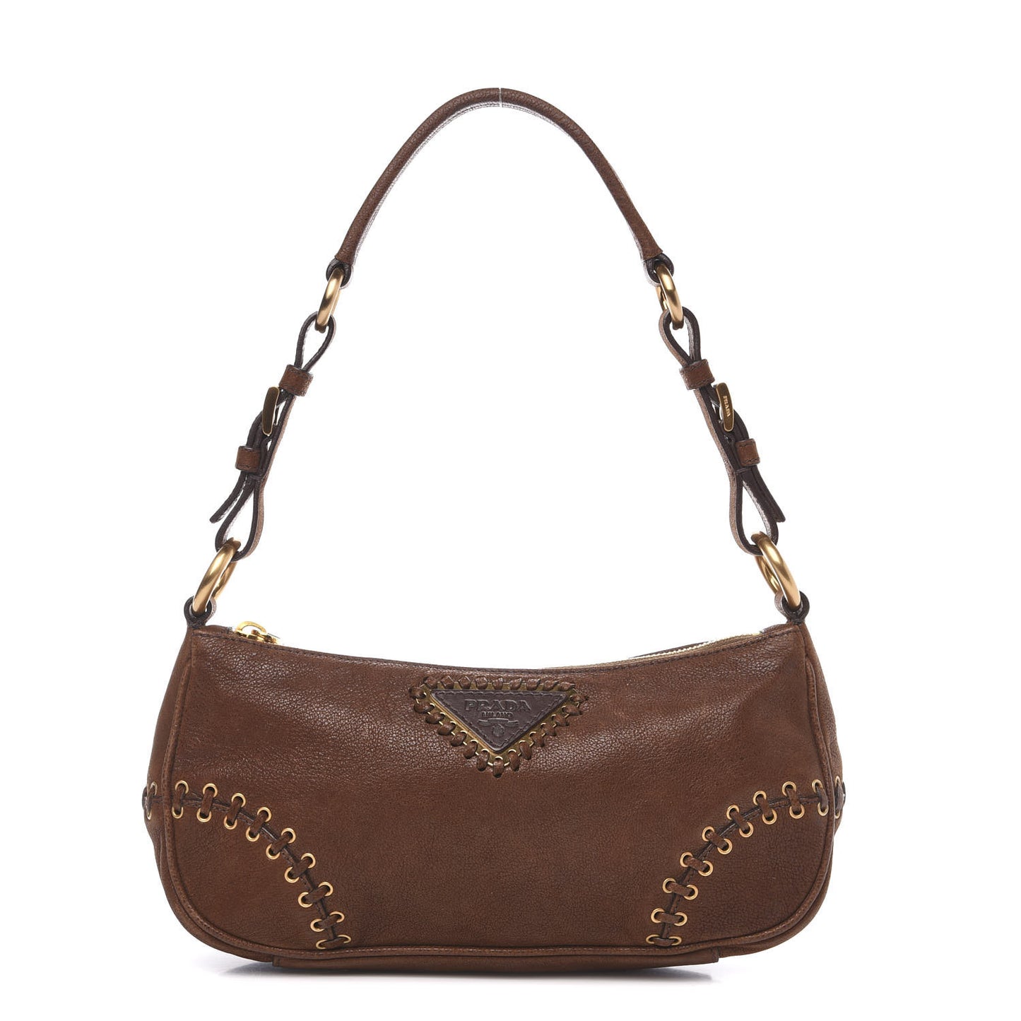 Goatskin Grommet Whipstitch Shoulder Bag Palissandro