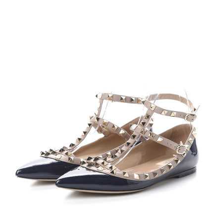 Valentino Garavani Patent Rockstud Cage Ballerina Flats 39 Indigo Poudre 3 of 7