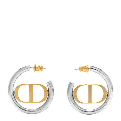 Christian Dior Metal 30 Montaigne Two Tone Hoop Earrings Gold Silver 1 of 4