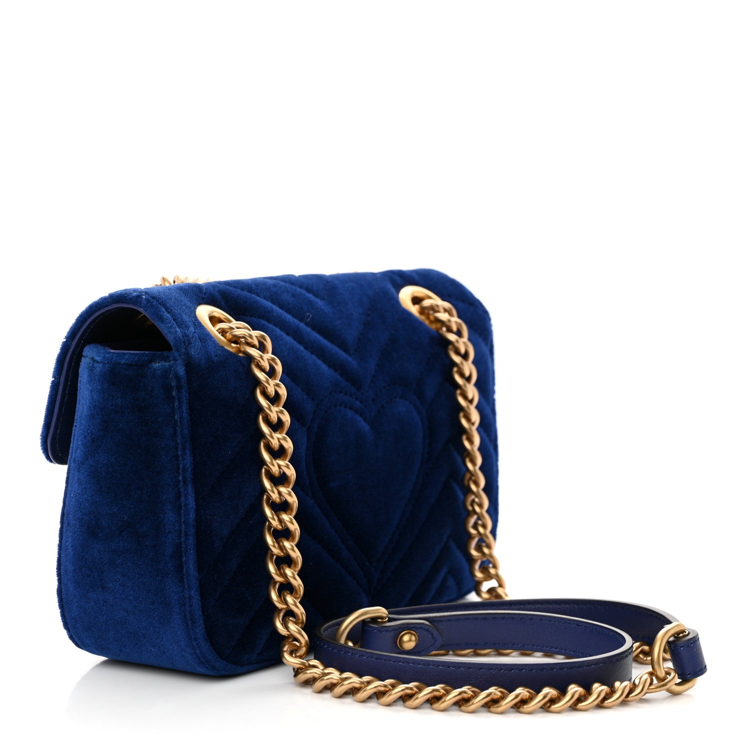 Gucci Velvet Matelasse Mini GG Marmont Shoulder Bag Cobalt Blue 3 of 12