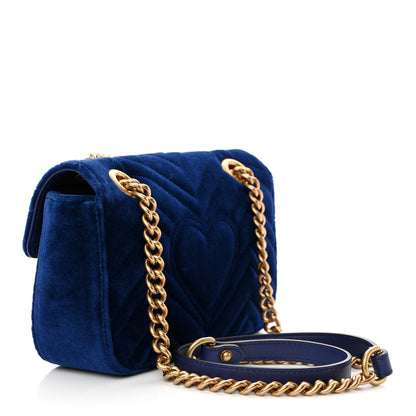 Gucci Velvet Matelasse Mini GG Marmont Shoulder Bag Cobalt Blue 3 of 12