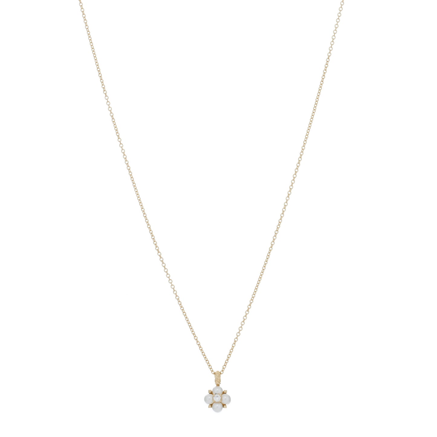 18K Yellow Gold Diamond Pearl Petite Modern Renaissance Pendant Necklace