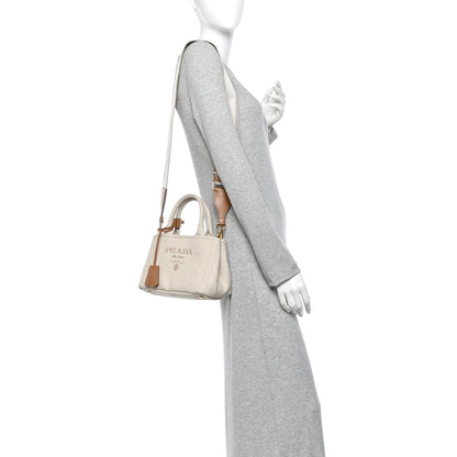 Prada Canvas Mistolino Ricamo Small Logo Tote Naturale 2 of 10