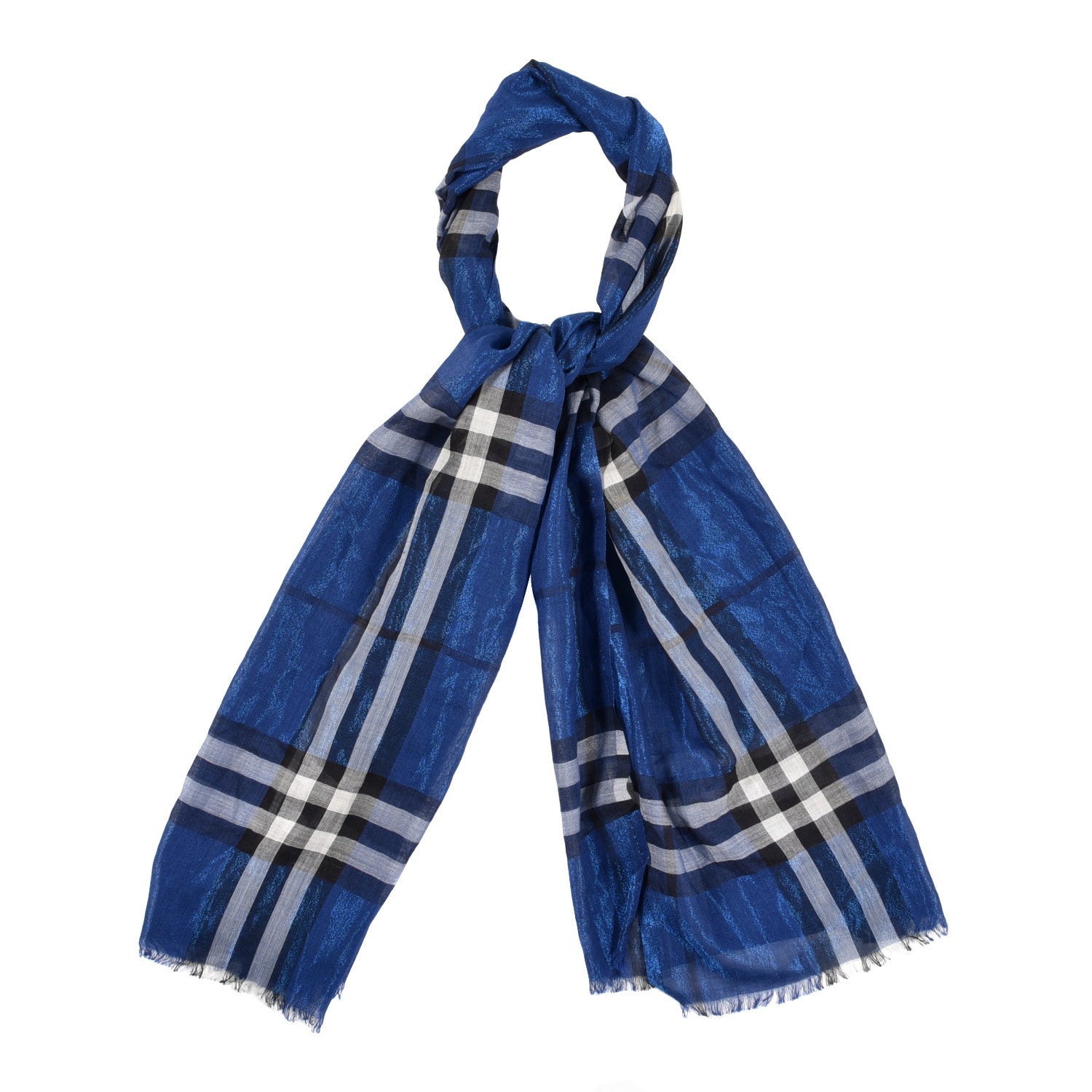 Burberry Wool Silk Giant Check Gauze Scarf Dark Canvas Blue 1 of 4
