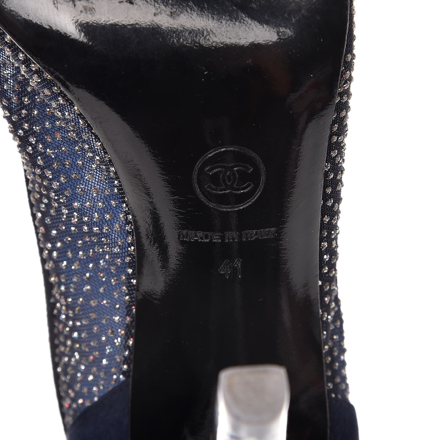 Chanel Mesh Crystal Open Toe Ankle Boots 41 Navy 8 of 9