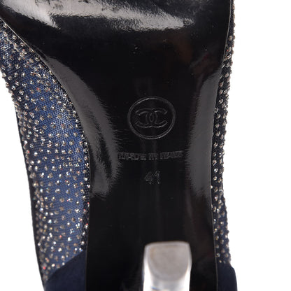 Chanel Mesh Crystal Open Toe Ankle Boots 41 Navy 8 of 9