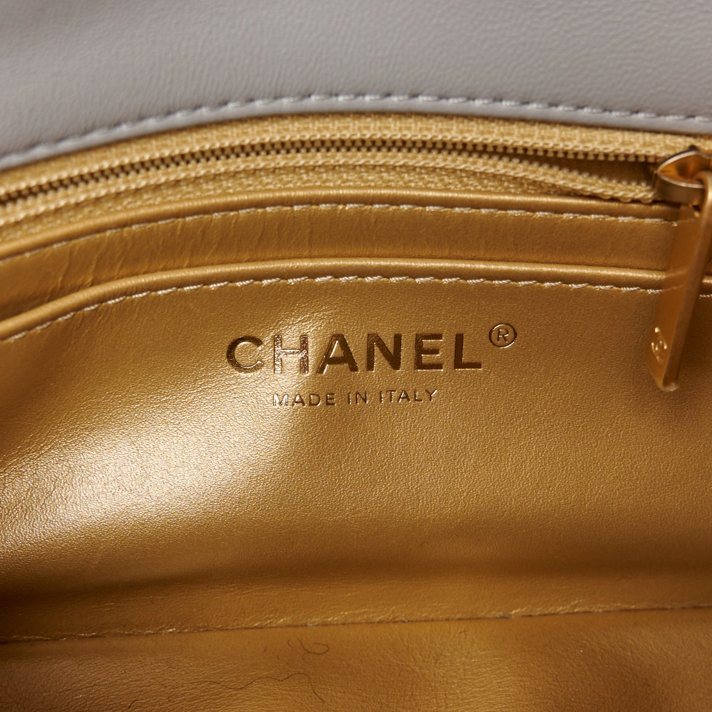 Lambskin Quilted Mini Rectangular Pearl Crush Flap Grey