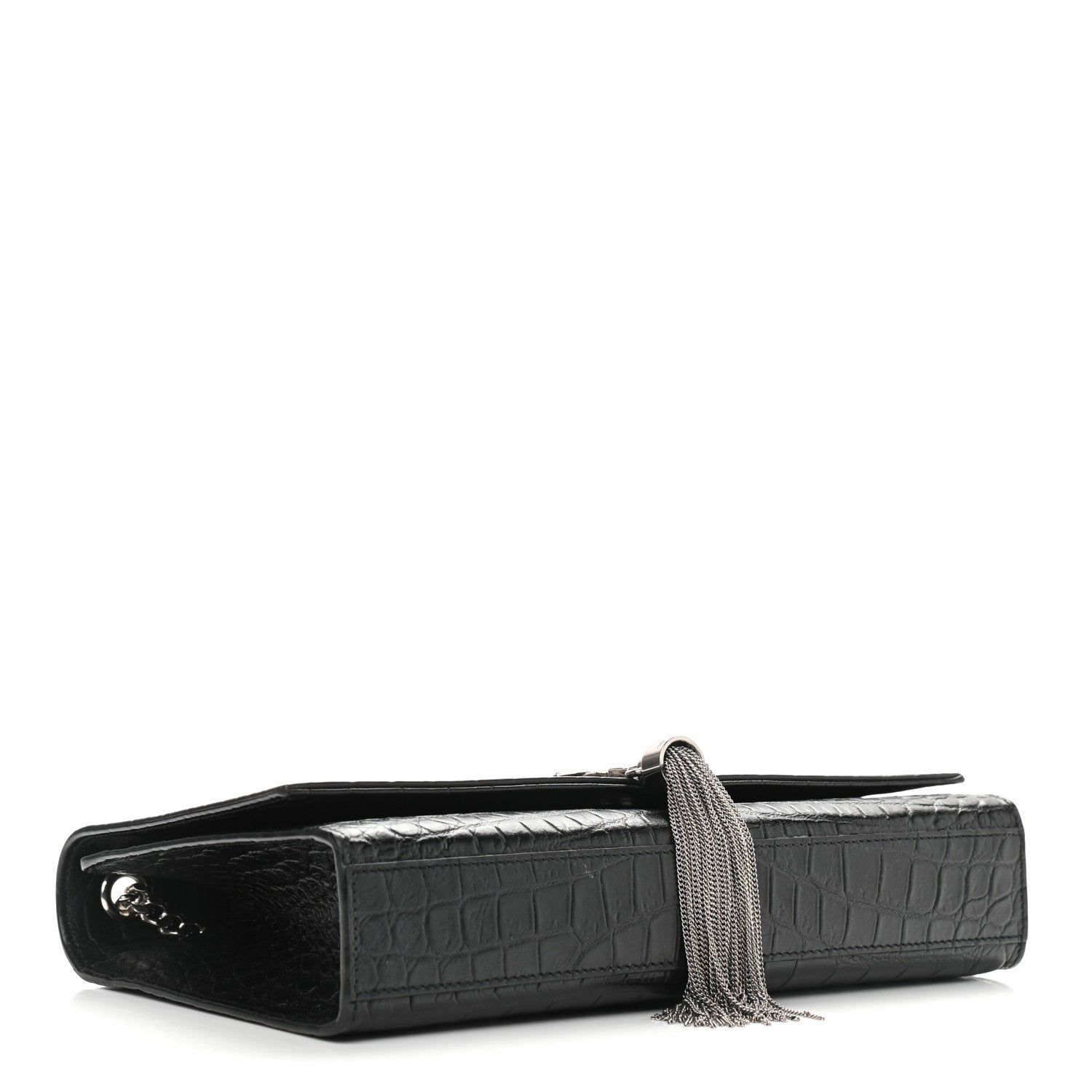 Saint Laurent Calfskin Crocodile Embossed Medium Classic Monogram Kate Tassel Satchel Black 4 of 11