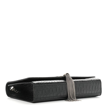 Saint Laurent Calfskin Crocodile Embossed Medium Classic Monogram Kate Tassel Satchel Black 4 of 11