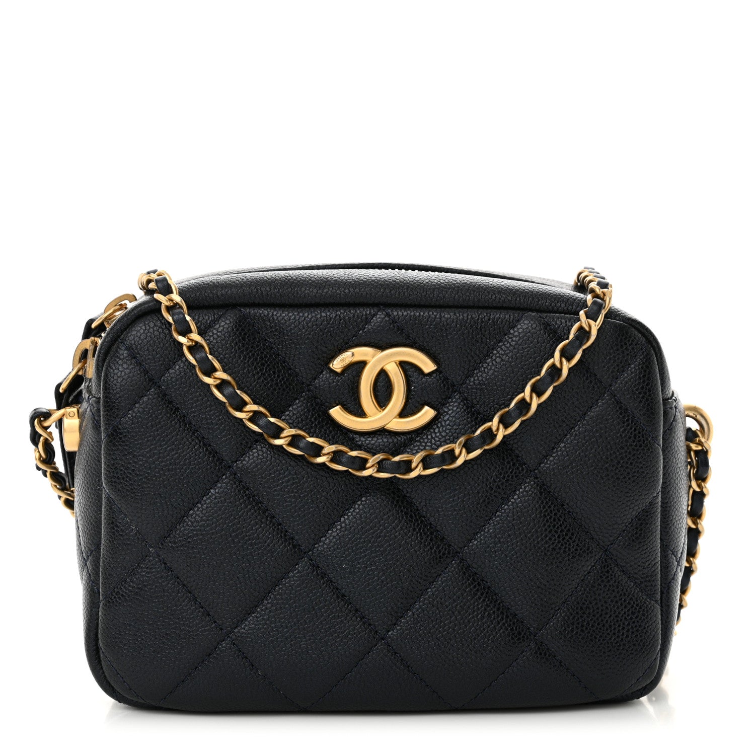 Chanel Shiny Caviar Quilted Chain Melody Camera Bag Dark Blue 1 of 11