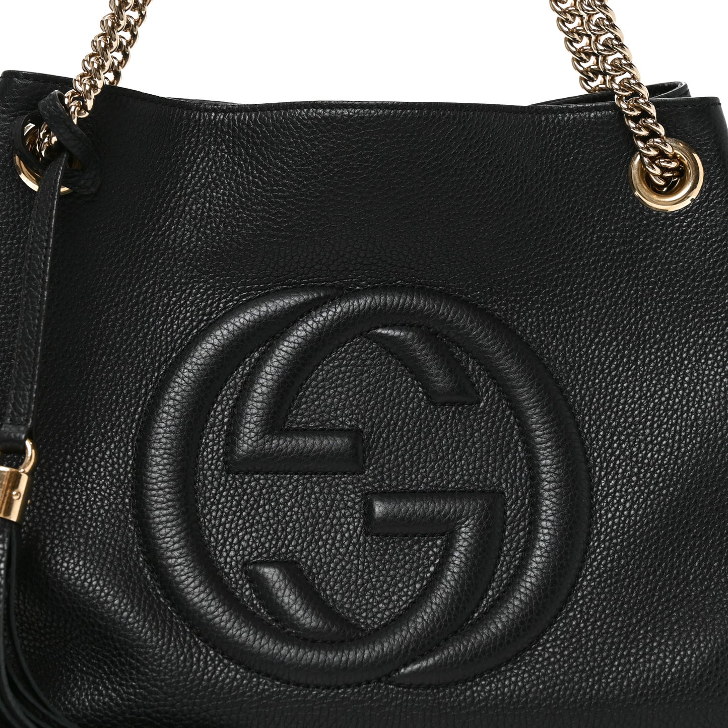Pebbled Calfskin Medium Soho Chain Shoulder Bag Black