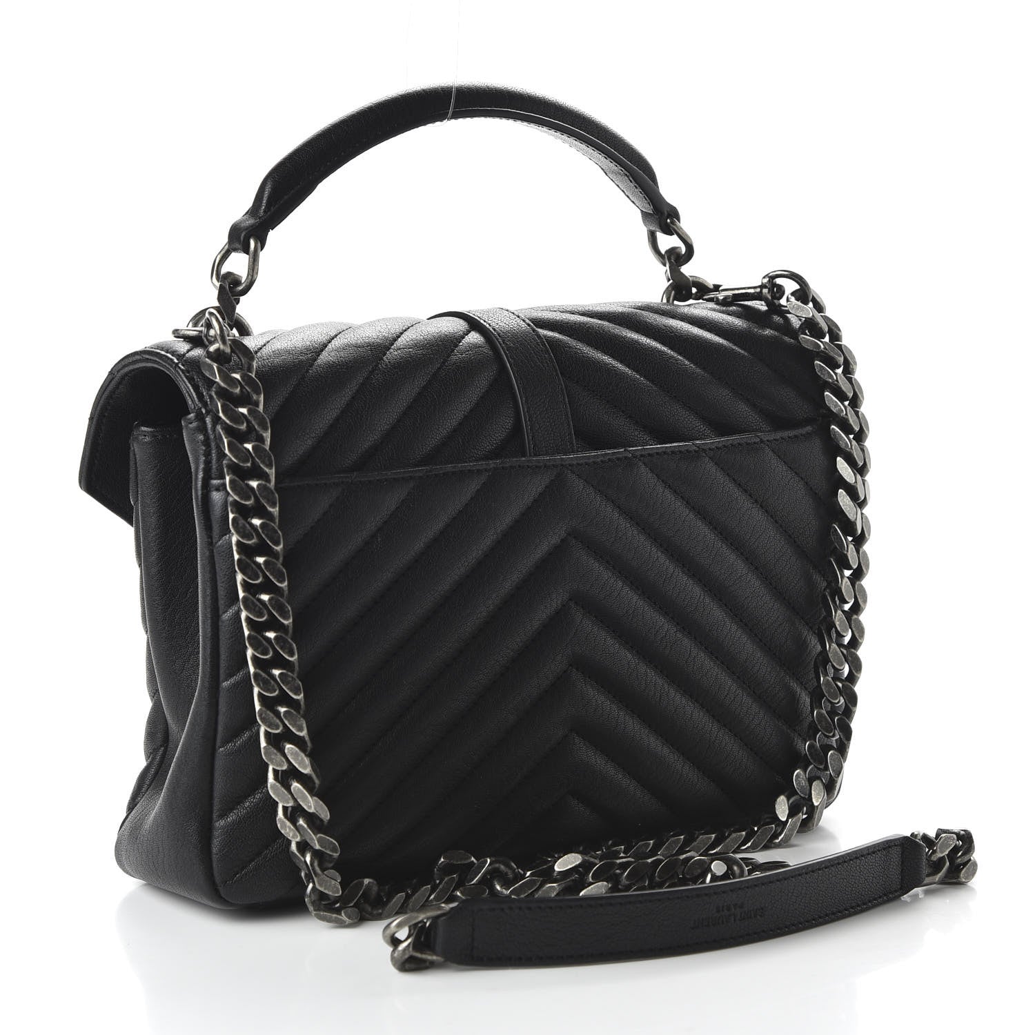 Saint Laurent Sheepskin Matelasse Chevron Monogram Medium College Bag Black 3 of 12
