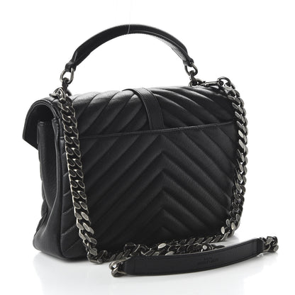 Saint Laurent Sheepskin Matelasse Chevron Monogram Medium College Bag Black 3 of 12