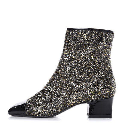 Chanel Glitter Patent Cap Toe Short Boots 38 Bronze Black 1 of 9