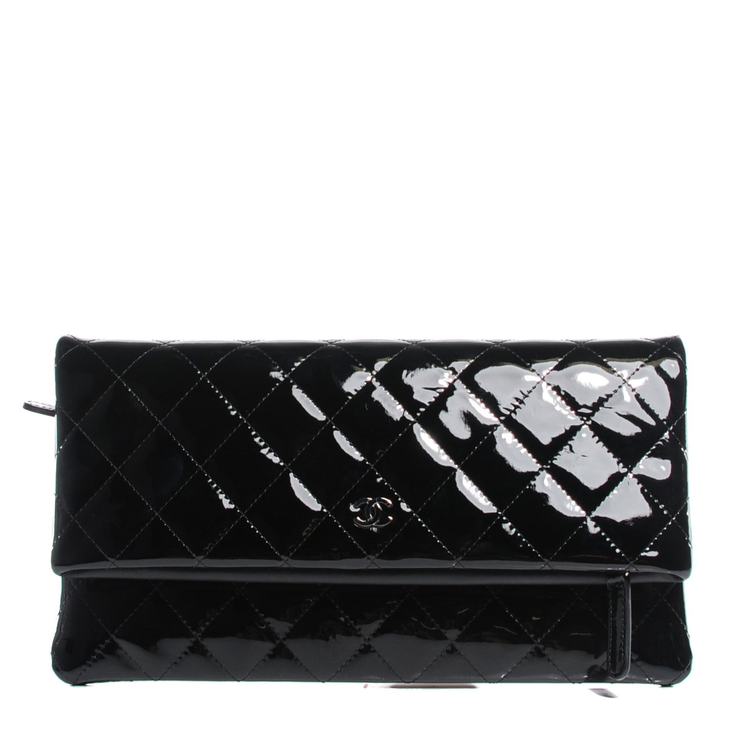 Patent Calfskin Quilted Beauty CC Clutch Black