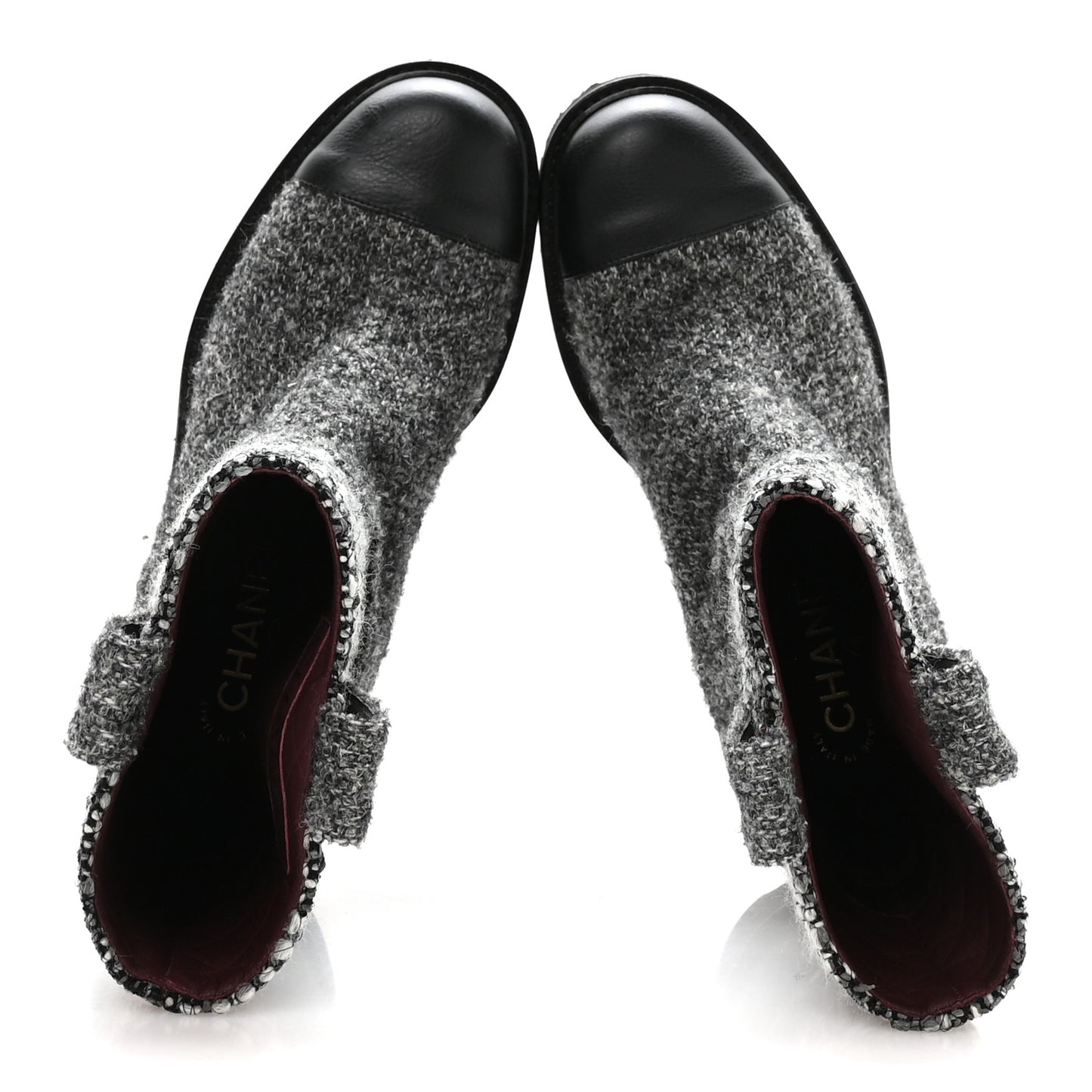 Wool Tweed CC Cap Toe Ankle Boots 38.5 Black Grey
