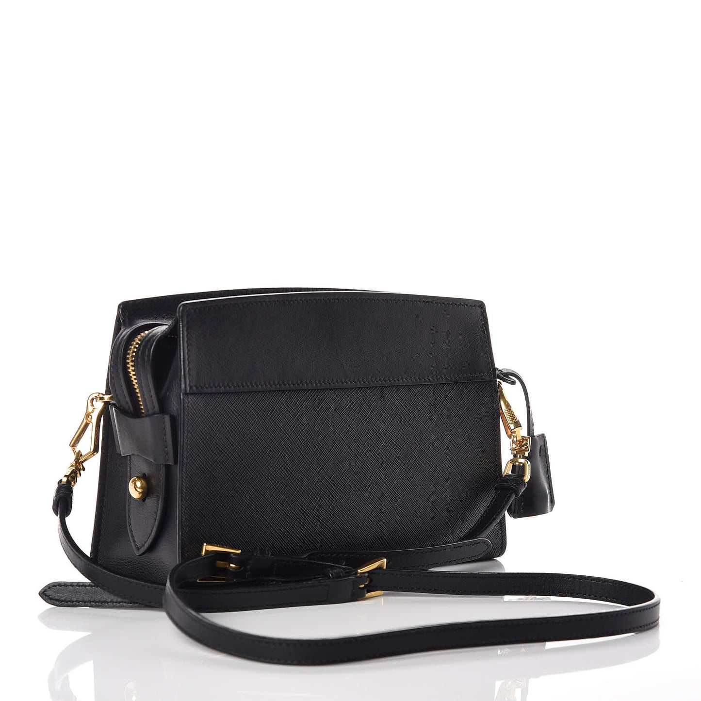Saffiano City Calfskin Esplanade Crossbody Bag Black