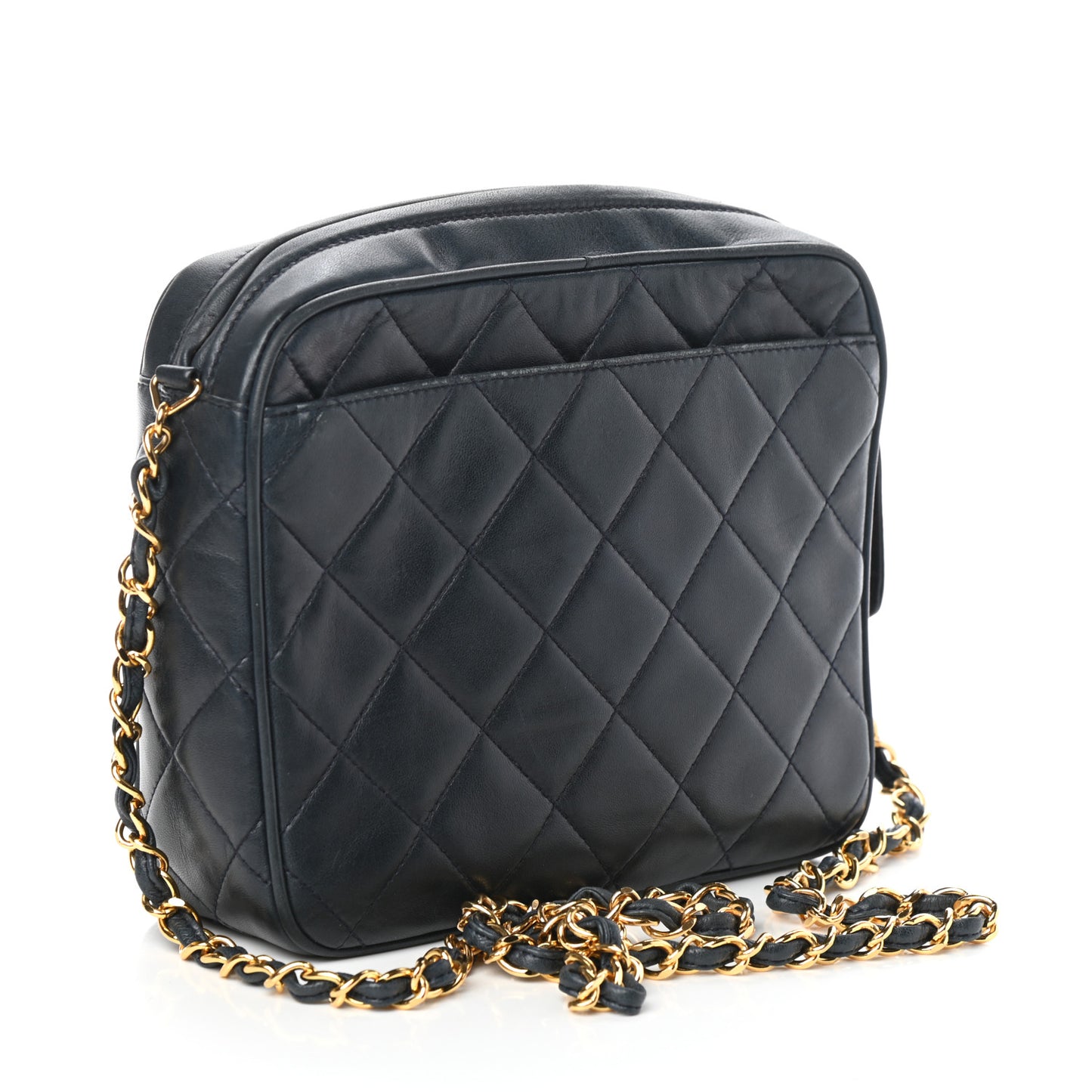 Lambskin Quilted Flap Camera Case Navy