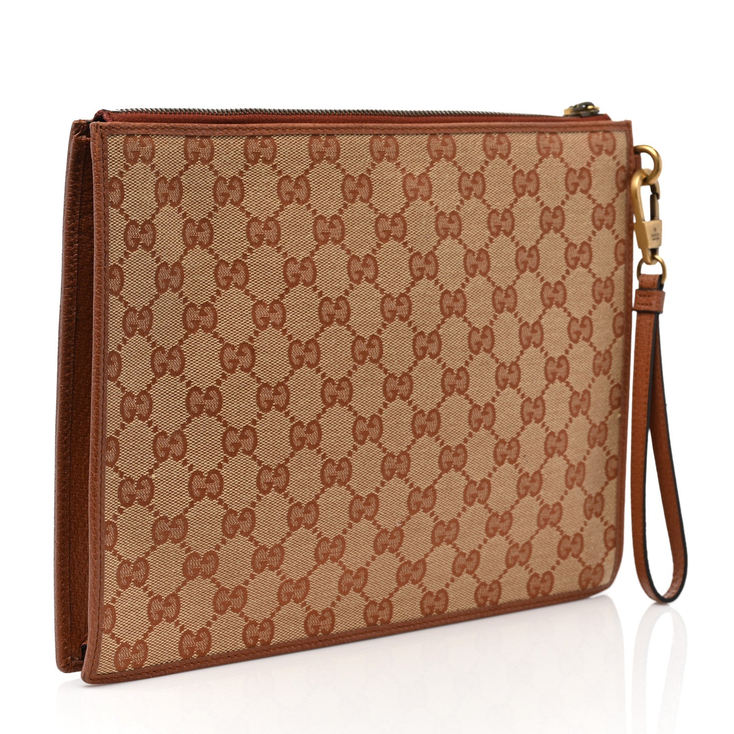 Gucci X MLB GG Monogram NY Yankees Zip Wristlet Pouch Beige Ruggine Ivory 3 of 11