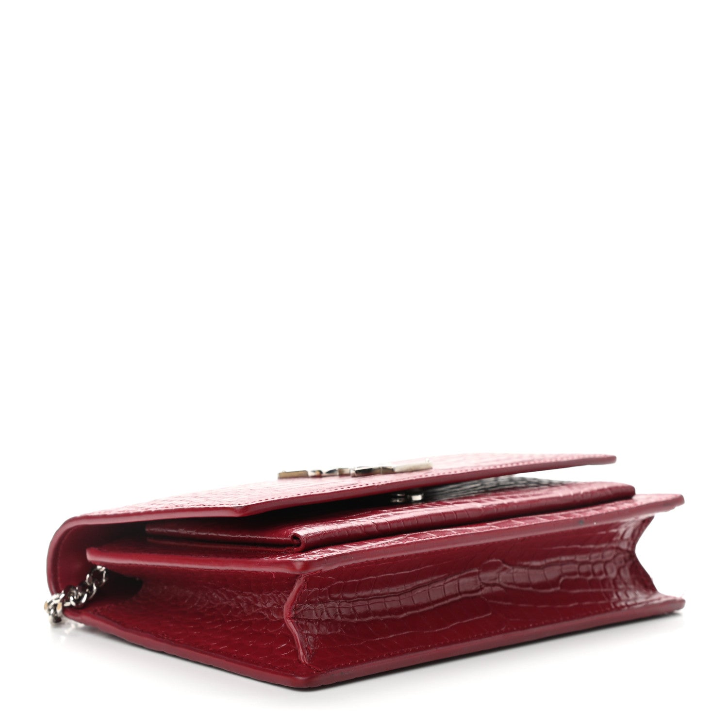 Saint Laurent Calfskin Crocodile Embossed Monogram Sunset Chain Wallet Amaretto 4 of 11