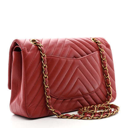 Chanel Lambskin Chevron Quilted Medium Double Flap Red 3 of 12