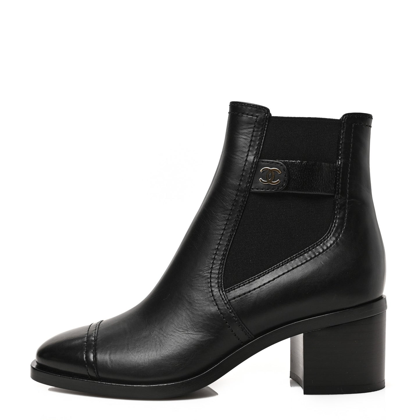 Calfskin Patent Cap Toe Short Boots 36.5 Black