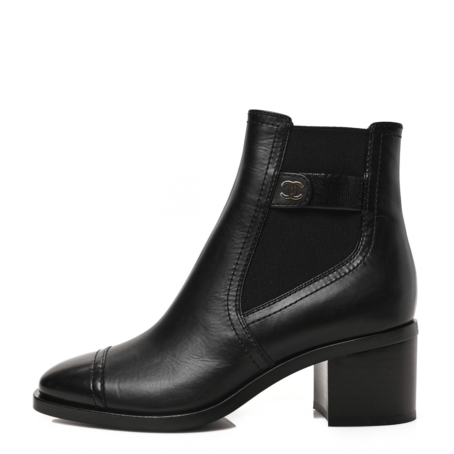 Chanel Calfskin Patent Cap Toe Short Boots 36.5 Black 1 of 8