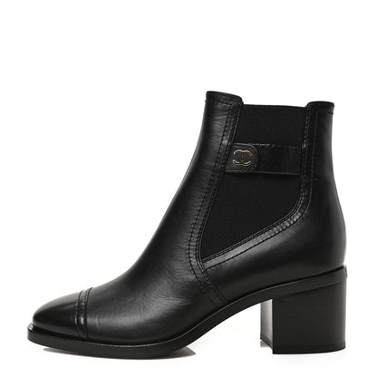 Chanel Calfskin Patent Cap Toe Short Boots 36.5 Black 1 of 8
