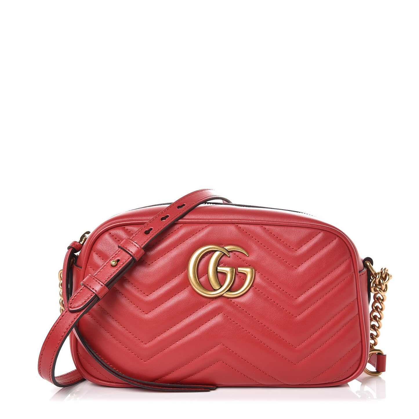 Calfskin Matelasse Small GG Marmont Chain Shoulder Bag Hibiscus Red