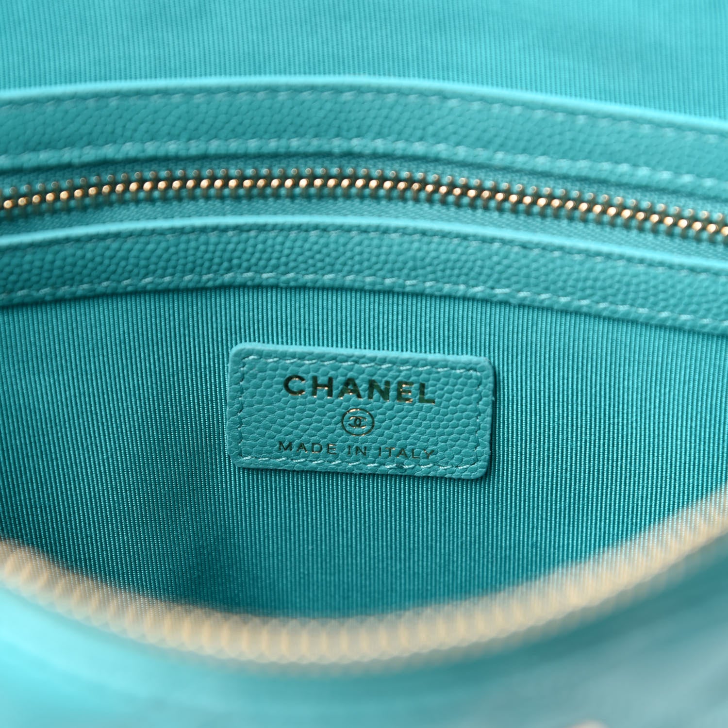 Chanel Caviar Quilted Medium Cosmetic Case Turquoise 6 of 8
