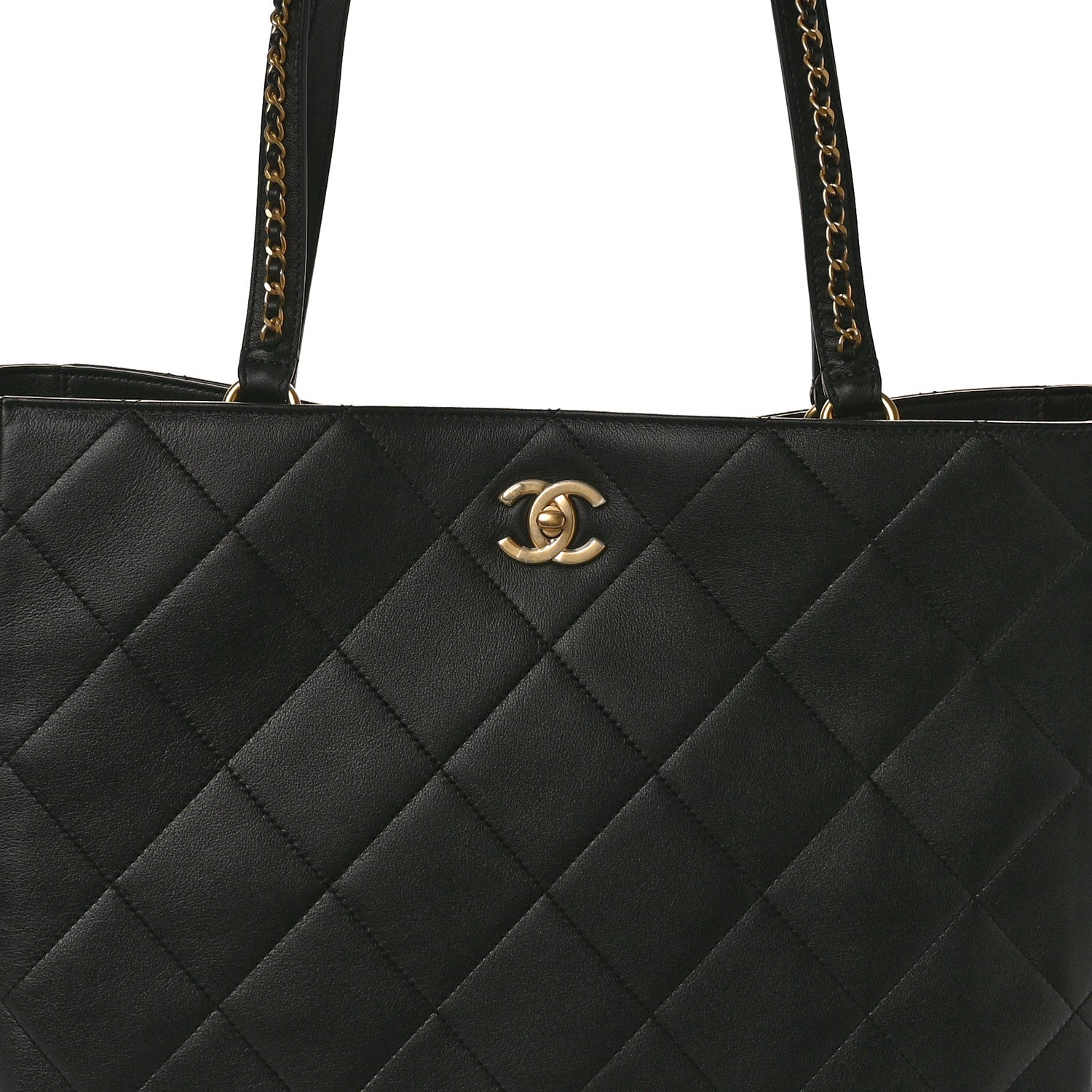 Chanel Calfskin Quilted Book Pocket Shopping Tote Black 9 of 12