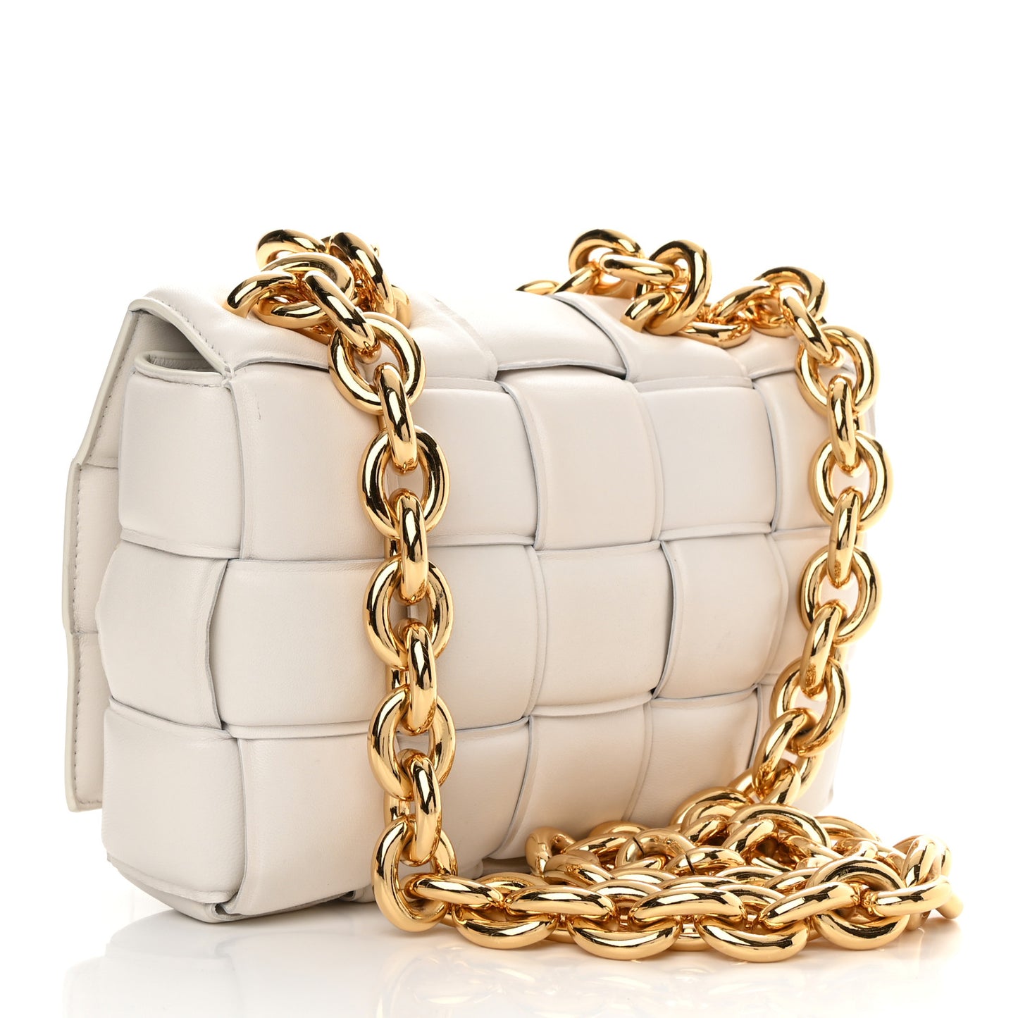 Lambskin Maxi Intreccio Padded Chain Cassette Crossbody Bag White