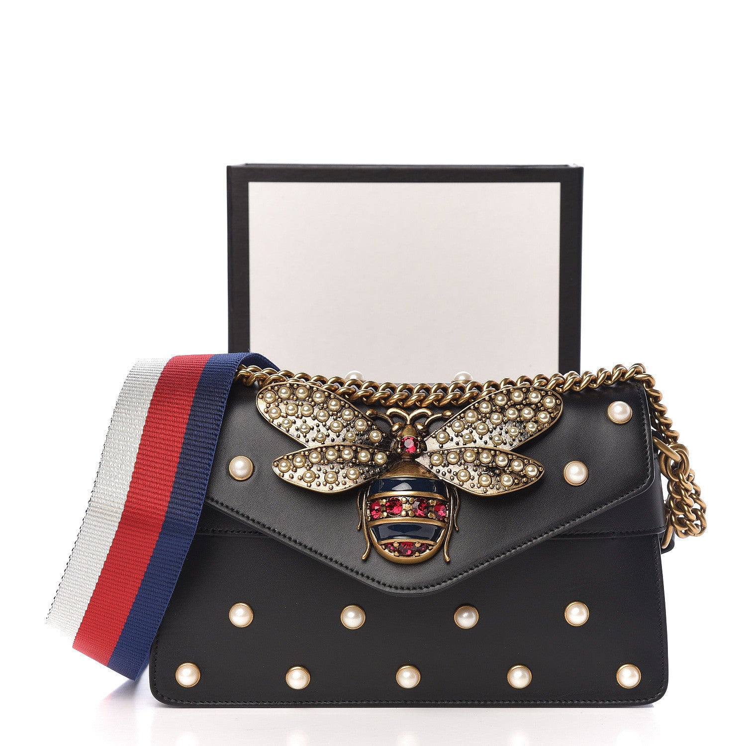 Gucci Nappa Pearl Studded Mini Queen Margaret Broadway Shoulder Bag Black 14 of 14