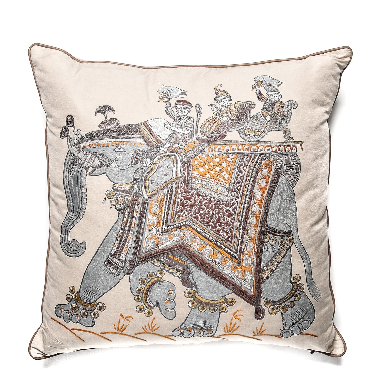 Hermes Cotton Silk Beloved India Decorative Pillow Grey 1 of 7
