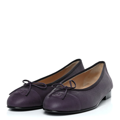 Chanel Lambskin Cap Toe Ballerina Flats 39 Prune 3 of 9
