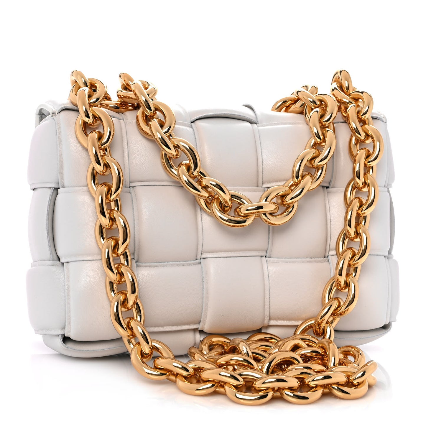 Lambskin Maxi Intreccio Padded Chain Cassette Crossbody Bag White