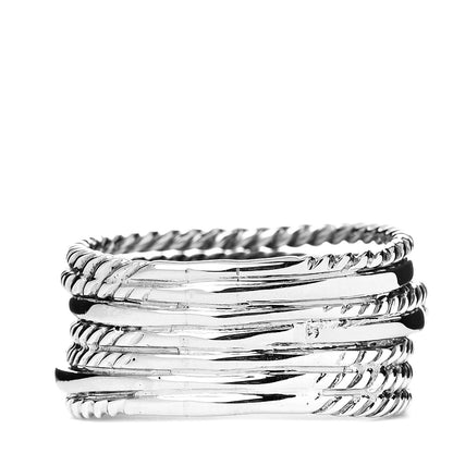 David Yurman Sterling Silver Diamond 11mm Wide Crossover Cable Ring 54 7 4 of 5