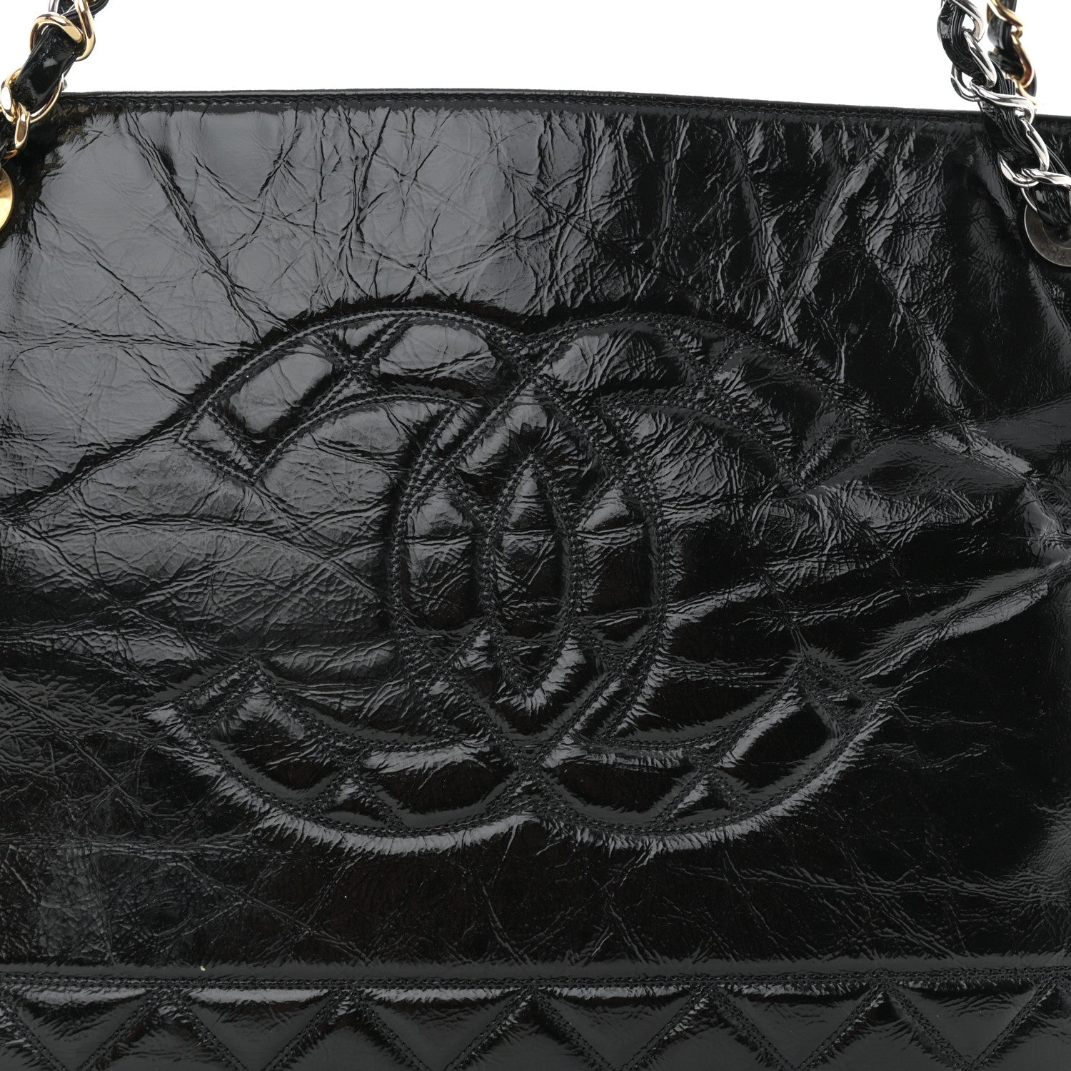 Chanel Shiny Aged Calfskin Quilted Small Shopping Bag Black 8 of 12