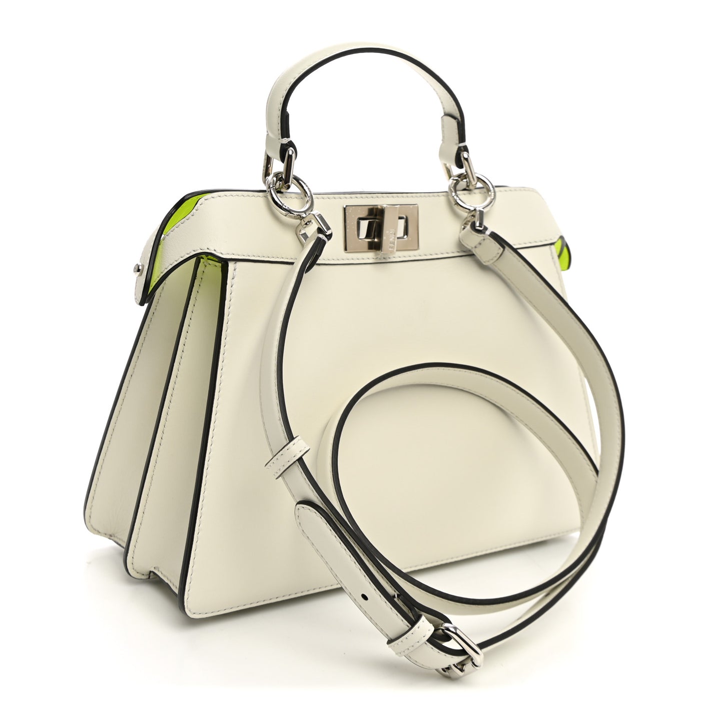 Vitello Seta Nappa Bi-Color Small Peekaboo I SEE U Satchel White Ice Yellow Fluo
