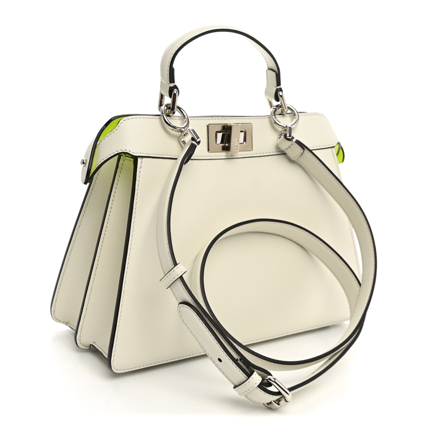Fendi Vitello Seta Nappa Bi-Color Small Peekaboo I SEE U Satchel White Ice Yellow Fluo 2 of 9