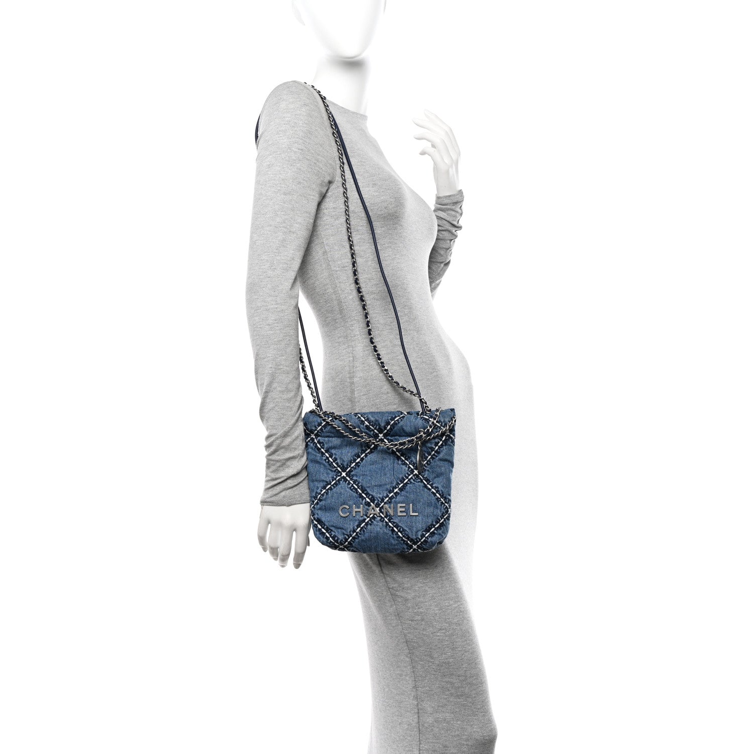 Chanel Denim Stitched Quilted Mini Chanel 22 Blue 2 of 10